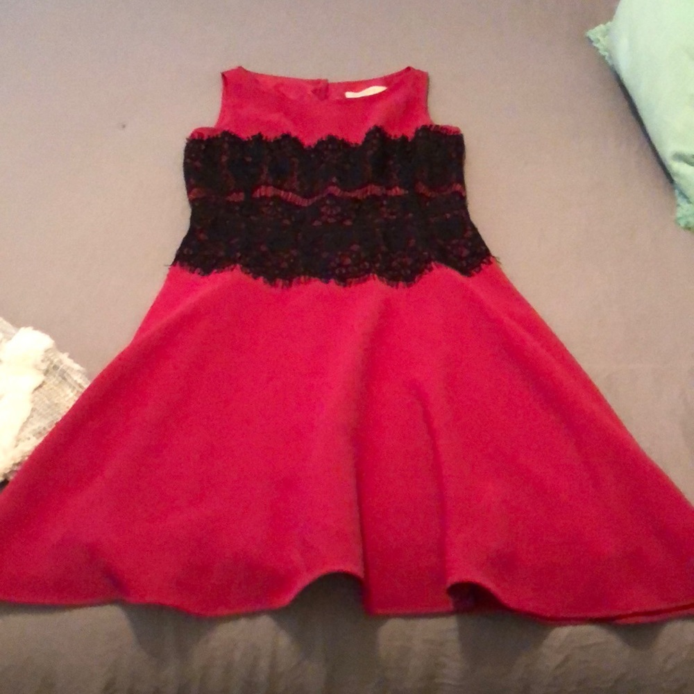 NWT pink and black lace midi dress